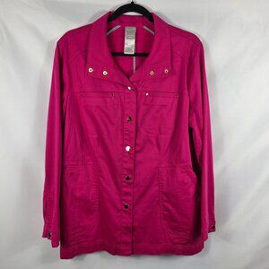 Chico's Lightweight Coat Jacket Women's Size Large Pink Snap Front Pockets